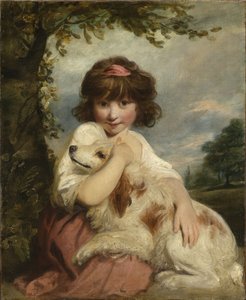 En ung pige og hendes hund af Joshua Reynolds