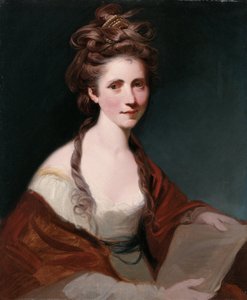 Portræt af Angelica Kauffmann, halvlængde i hvidt iført rødt sjal af Joshua Reynolds