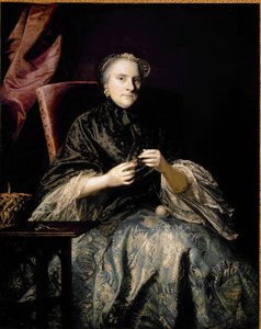 Portræt af Anne, anden grevinde af Albemarle, der laver knuder (olie på lærred af Joshua Reynolds
