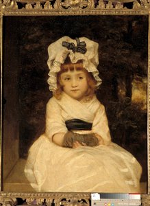 Portræt af Penelope Boothby En lille pige ser afslørende ud sidder meget klogt. Maleri af Joshua Reynolds (1723-1792), privat samling omkring 1788 af Joshua Reynolds