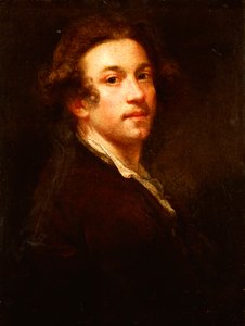 Selvportræt, halv længde, kigger over skulderen, i brun frakke og hvid skjorte, ca. 1750-52 af Joshua Reynolds