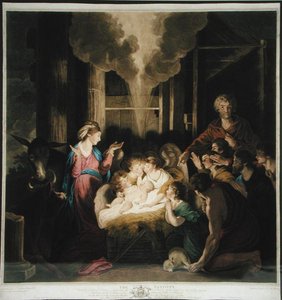 The Nativity, tegnet af Josiah Boydell og graveret af G.J & J.G Fracius (farvegravering)
