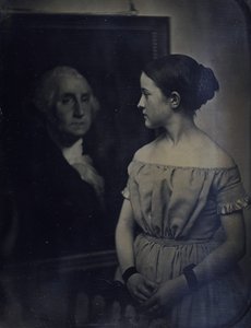 Pige med portræt af George Washington, ca. 1850. Skaber: Josiah Johnson Hawes, Albert Sands Southworth.