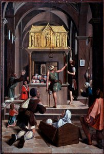 Life of St Sebastian: pilgrimme på St Sebastians grav - olie på træ