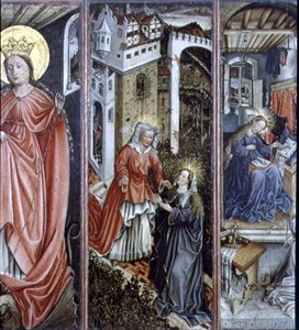Visitation, midterste højre panel af polyptykon (panel) af Jost (attr. to) Amman
