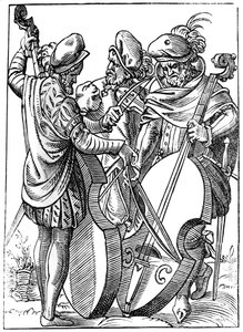 En violinist og to cellister, 1500-tallet 1849. af Jost Amman