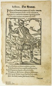 Der Kramer (The Peddler) fra De omnibus illiberalibus sive mechanicis artibus af Hartmann Schopper, plade 50 fra Woodcuts from Books of the XVI Century af Jost Amman