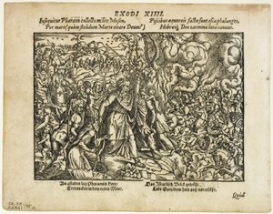 The Passage of the Red Sea (recto) og The Burial of Jacob (verso) fra Neuwe Biblische Figuren, plade 48 fra Træsnit fra Books of the XVI Century af Jost Amman