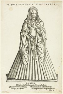 Vidua Senensis in Hetruria (Enken fra Siena i Toscana) fra H. Weigels Trachtenbuch, plade 51 fra Woodcuts from Books of the XVI Century (Træsnit fra bøger fra det 16. århundrede) af Jost Amman