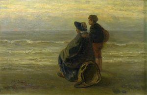 Mor og barn ved en strand af Jozef Israëls