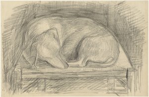 Sovende hund på en stol af Jozef Israëls