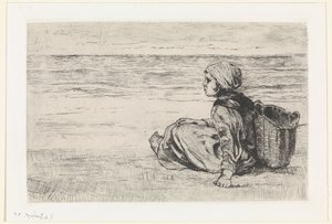Pige ved havet af Jozef Israëls (signed by artist)