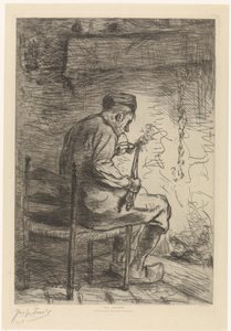 Interieur met roker The Smoker (titel på objekt) af Jozef Israëls