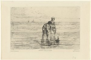 Børn leger med en båd på stranden Enfants sur la plage (titel på objekt) af Jozef Israëls