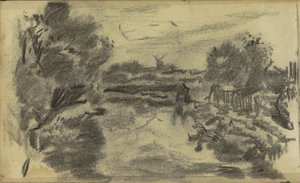Landskab med vand og en mølle af Jozef Israëls