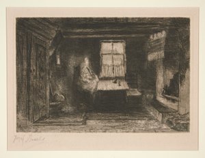 Mor og barn i interiøret af Jozef Israëls
