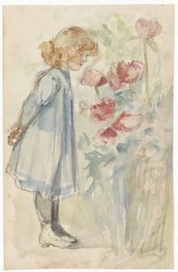 Stående pige i blomsterhaven