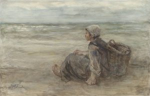 Fisher pige på stranden