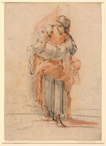 Tegning, Kvinde med to børn, ca. 1750 af Jérôme François Chantereau