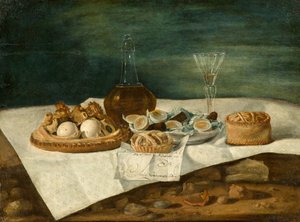 Stilleben med kager, vin og æg, ca. 1770-1790