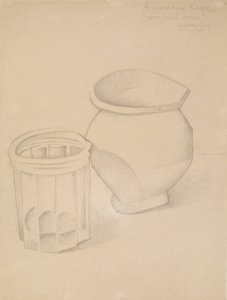 Glas og vase, ca. 1911 (grafit på vævet papir) af Juan Gris