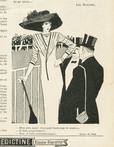 Illustration af J Gris (1887-1927) i Le Lire, 02/10/09 - Mode, Hat, Life of the Rich, Hippisme - Kvinder af Juan Gris