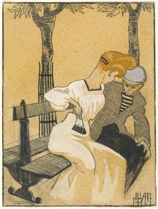 Mand og kvinde på bænk af Juan Gris