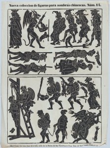 Ark 14 med figurer til kinesiske skyggedukker, 1859. af Juan Llorens