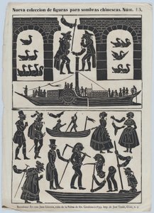 Ark 15 med figurer til kinesiske skyggedukker, 1859. af Juan Llorens