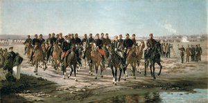 Besøget i floden Negro af general Julio Argentino Roca (1843-1914) og hans hær (olie på lærred)