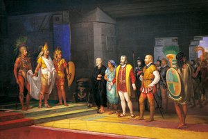 Hernan Cortez møder Montezuma i Mexico af Juan Ortega