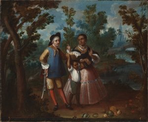 X. Fra spanier og vend tilbage baglæns, hold dig suspenderet i luften (X. De español y torna atrás, tente en el aire), ca. 1760 af Juan Patricio Morlete Ruiz