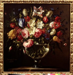 Vase med blomster. Maleri af Juan de Arellano (1614-1676)