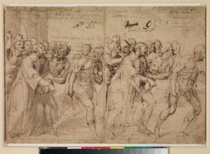 To studier til "Sankt Stephen bliver ført til sit martyrium" (recto), 1556