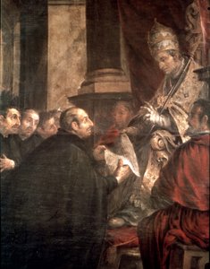 St. Ignatius modtager den pavelige tyr af grundlæggelsen af Jesu kompagni (jesuitter) fra pave Paul III