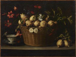 Stilleben med citroner i en flettet kurv, ca 1643-1649.