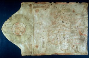 Søkort over Juan de la Cosa (1460-1510), kartograf-ledsager til navigatøren Christopher Columbus (1451-1506)
