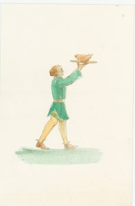 En middelalderlig tjener, der bærer et fad med mad, 2004.