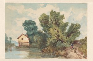 Landskab med rollator og hus på vandet af Judith Ph. Metelerkamp (signed by artist)