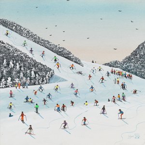 Downhillløb (gouache på papir) af Judy Joel