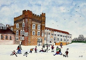 Farnham Castle, Surrey (akvarel på papir) af Judy Joel