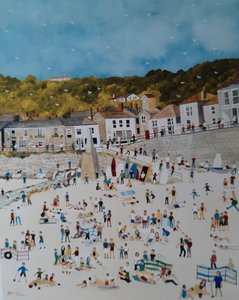 Mousehole Beach, 2018 (gouache på papir) af Judy Joel