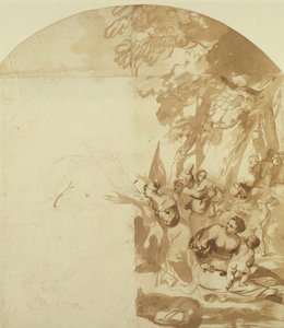 Claudius Civilis forlader kvinderne og børnene for at kæmpe ved Xanten (pen og brunt blæk over blyant på papir) (ufærdig) af Jürgen Ovens