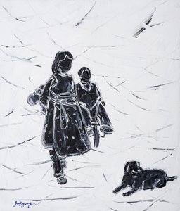 Børn, der går tur med hunden af Jukyong Park