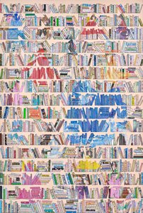 Farverigt bogreol-bibliotek