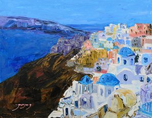 De blå kupler på Santorini af Jukyong Park