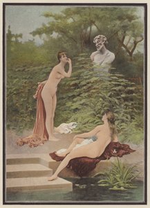 Hån, kvinder bader (farve litho) af Jules (after) Scalbert
