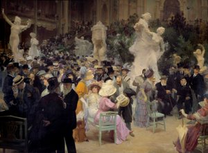 Belle epoque: "" En fredag på Salon des artistes français"" Medlemmer af det parisiske borgerskab mødes i anledning af sociale arrangementer. Detalje. Maleri af Jules Alexandre Grun (1868-1934) 1911 søn. 3,6x6,16 m Rouen, Musee des Beaux Arts