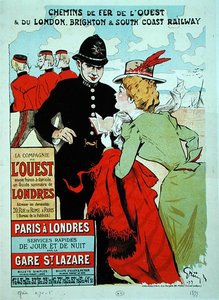 Plakatreklame togtjenester fra Paris til London for Compagnie des Chemins de Fer de l