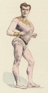 Cirkus stærk mand, med udtalt bryst (farve litho)